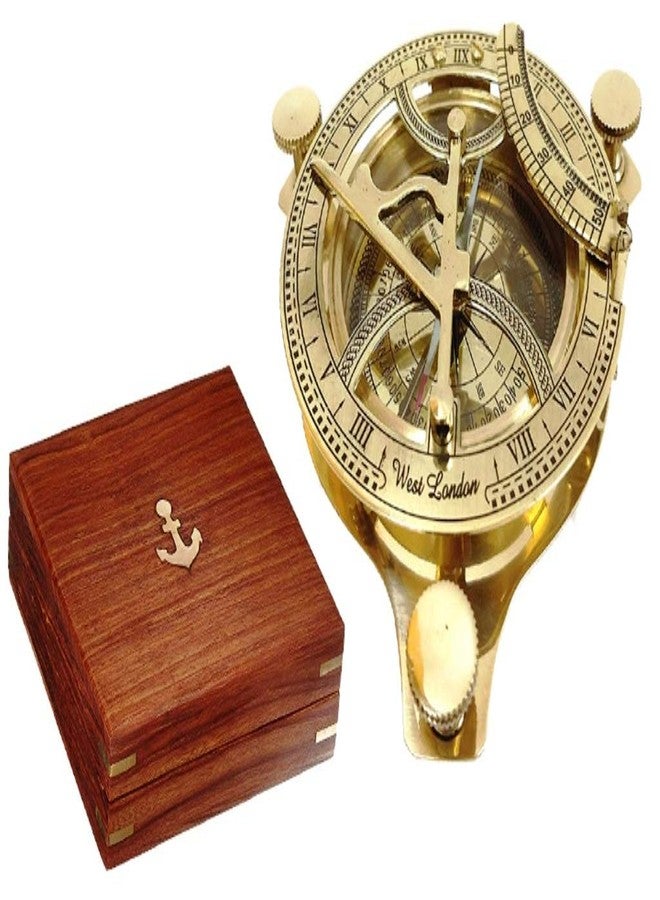 THOR INSTRUMENTS Solid Brass 4" Sundial Compass - with Wooden Box Rustic Vintage Home Decor Gifts - Image 1